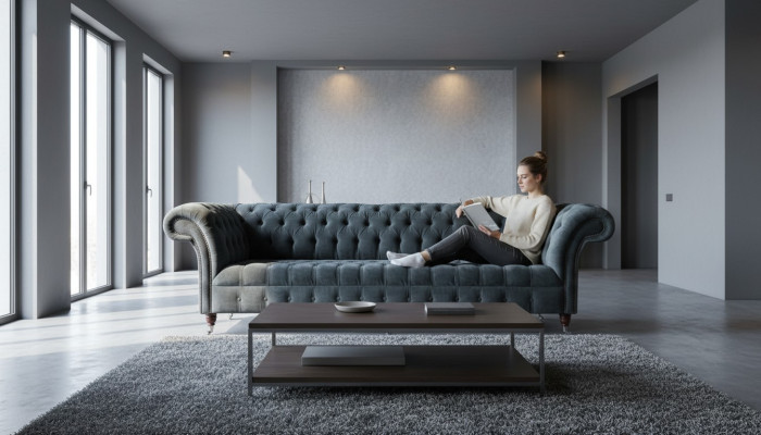 Chesterfield Sofá de cuero de lujo Diseño de sofá clásico Sofá de decoración.