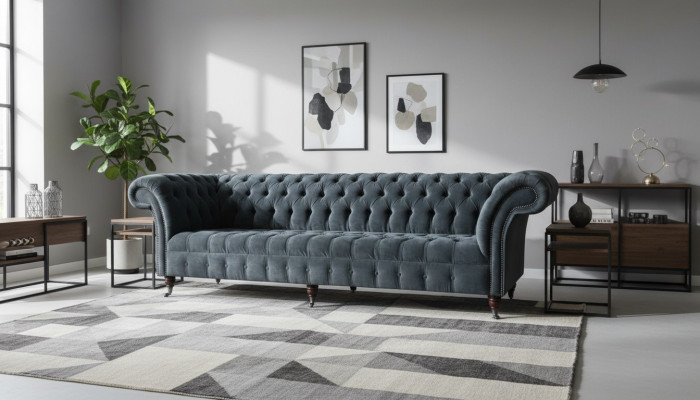 Chesterfield Sofá de cuero de lujo Diseño de sofá clásico Sofá de decoración.