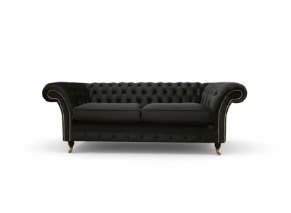 Sofá Chesterfield tapizado en tela clásica de color negro, sofá de 3 plazas.
