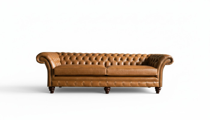 Sofá Chesterfield marrón XXL grande de cuero, muebles de salón de 4 plazas marrón.