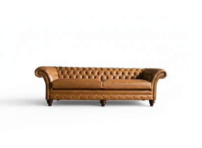 Sofá Chesterfield marrón XXL grande de cuero, muebles de salón de 4 plazas marrón.
