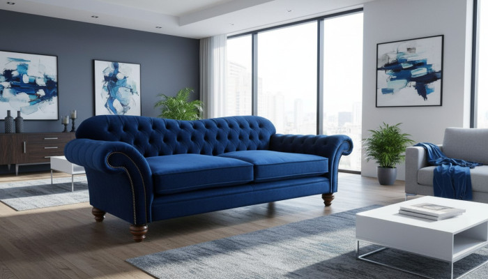 Sofá Grande XXL Chesterfield 240cm Tapizado Sofá de 4 Plazas de Cuero