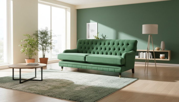 Sofá de tres plazas de alta calidad Chesterfield de diseño, tapizado en tela.