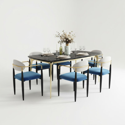 Grupo completo de comedor, juego de muebles de lujo de madera nueva de 7 piezas, mesa de comedor.