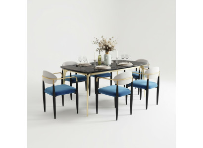 Grupo completo de comedor, juego de muebles de lujo de madera nueva de 7 piezas, mesa de comedor.