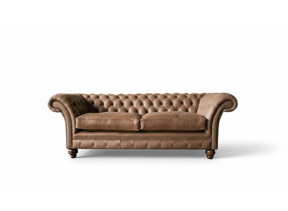 Sofá de diseño 3 plazas, tapizado en textil marrón, sofás clásicos Chesterfield nuevos.