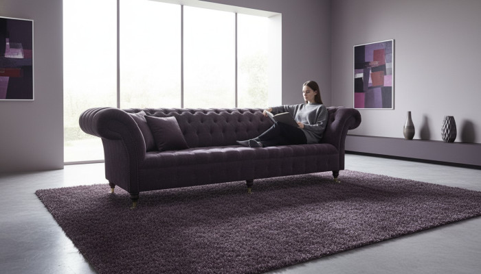 Sofá de diseño de 4 plazas Chesterfield moderno de tela textil, nuevo.