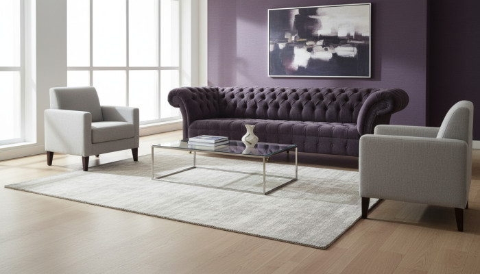 Sofá de diseño de 4 plazas Chesterfield moderno de tela textil, nuevo.