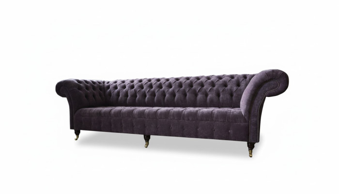 Sofá de diseño de 4 plazas Chesterfield moderno de tela textil, nuevo.