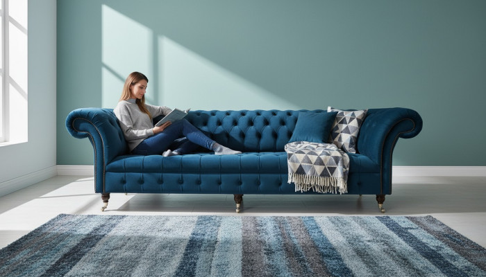 Sofá de diseño Chesterfield tapizado moderno en tela de 4 plazas con cama