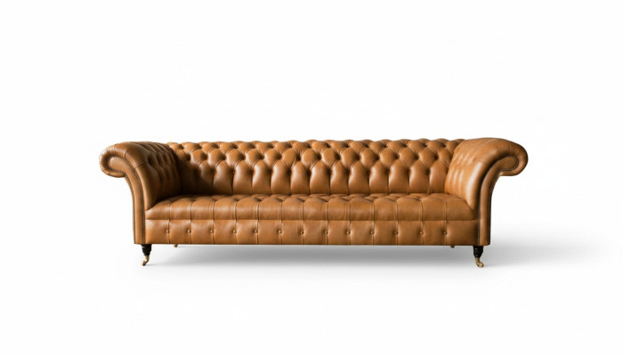 Sofá de diseño Chesterfield tapizado moderno en tela con 4 plazas para dormir, nuevo