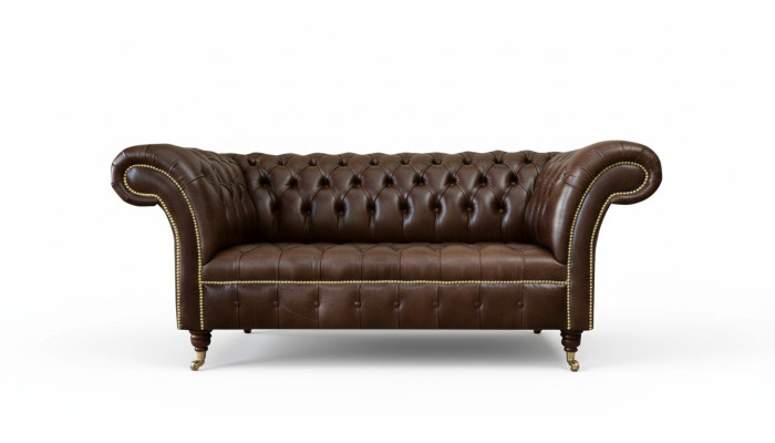 Chesterfield Sofá de diseñador de terciopelo de 2 plazas sofá Textil Cuero Marrón Nuevo