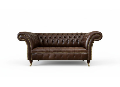 Chesterfield Sofá de diseñador de terciopelo de 2 plazas sofá Textil Cuero Marrón Nuevo