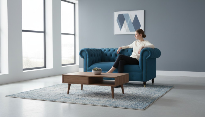 Sofá 2 plazas Asiento Chesterfield clásico azul Sofás Sofás Acolchados