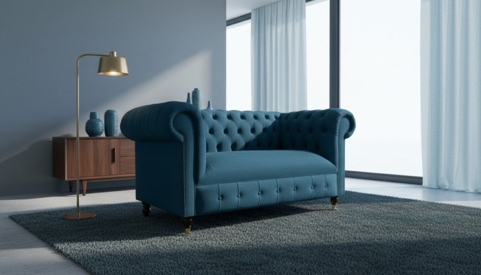 Sofá 2 plazas Asiento Chesterfield clásico azul Sofás Sofás Acolchados