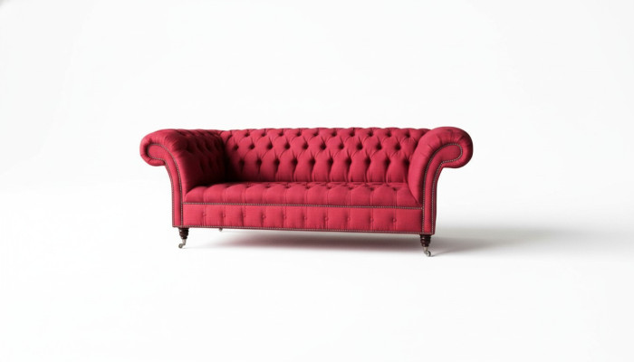 Sofá de tela de diseño de tres plazas Chesterfield de lujo en rojo