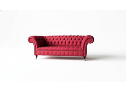 Sofá de tela de diseño de tres plazas Chesterfield de lujo en rojo