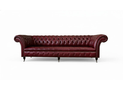 Sofá grande de color rojo Chesterfield 265cm XXL, sofá acolchado de 4 plazas de cuero y tela nuevo.