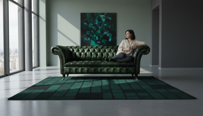 Sofá de tres plazas Chesterfield nuevo Sofás antiguos tapizados en verde nuevos.
