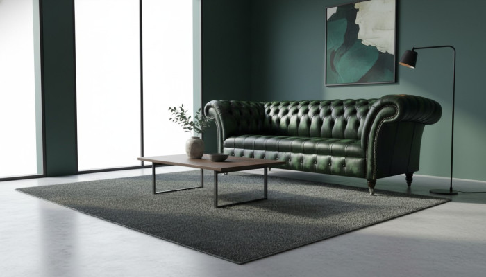 Sofá de tres plazas Chesterfield nuevo Sofás antiguos tapizados en verde nuevos.