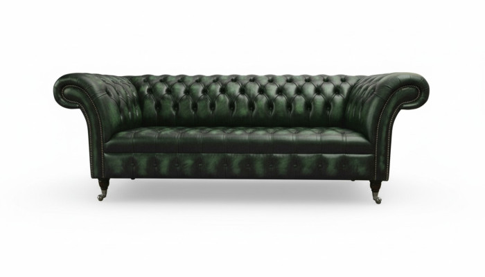 Sofá de tres plazas Chesterfield nuevo Sofás antiguos tapizados en verde nuevos.