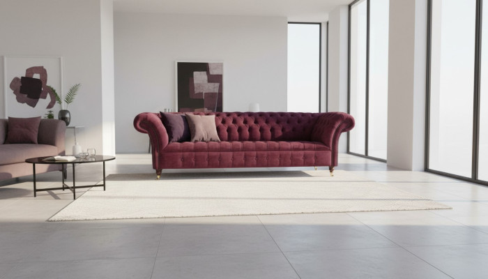 Sofá de 3 plazas Chesterfield Sofas Sofás Salón Diseño Textil Tela Borgoña