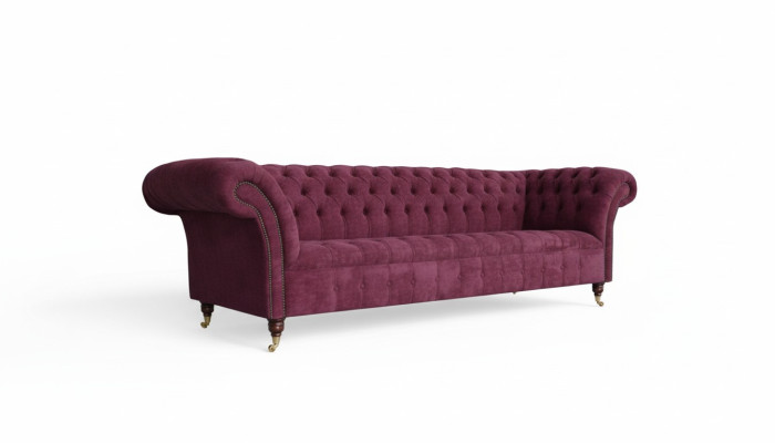 Sofá de 3 plazas Chesterfield Sofas Sofás Salón Diseño Textil Tela Borgoña