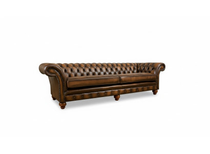 Sofá XXL de 4 plazas, sillón Chesterfield, conjunto de tapicería de cuero textil marrón.