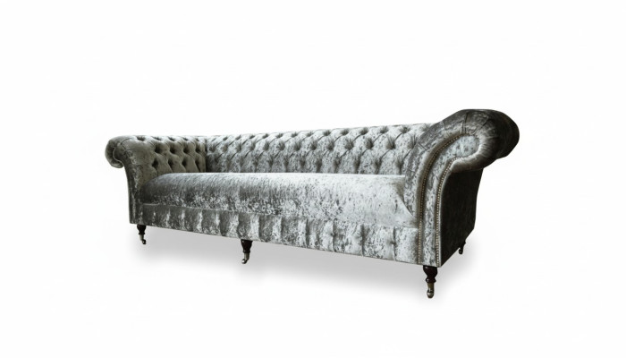 Chesterfield sofá tapizado Tela sofá sofá set de asientos terciopelo plata 4 asientos