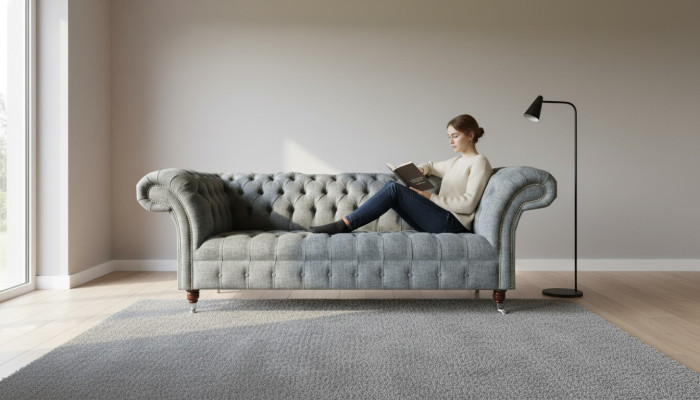 Tela Sofá Sofá Tapizado Conjunto de 3 plazas Sofás Chesterfield Gris Terciopelo