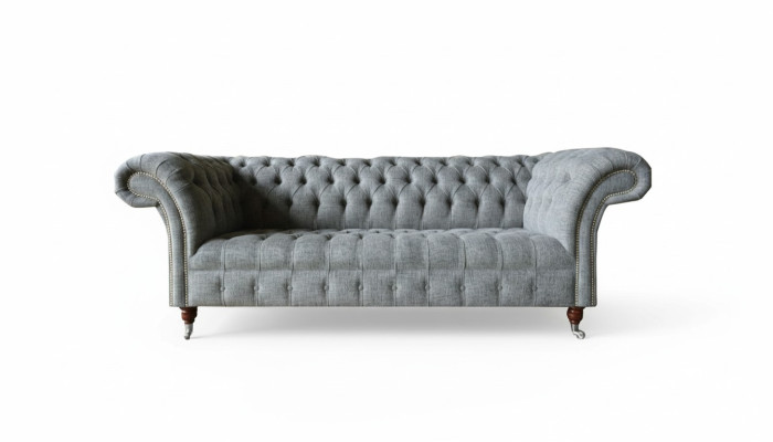 Tela Sofá Sofá Tapizado Conjunto de 3 plazas Sofás Chesterfield Gris Terciopelo