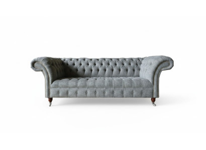 Tela Sofá Sofá Tapizado Conjunto de 3 plazas Sofás Chesterfield Gris Terciopelo