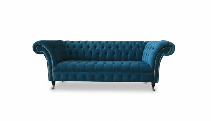 Sofá de diseñador, asiento acolchado de 3 plazas, azul, conjunto de muebles de tela turquesa, nuevo.