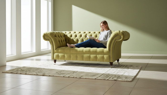 Sofá de 2 plazas Chesterfield tapizado Sofás de diseño para la sala de estar de tela nueva.