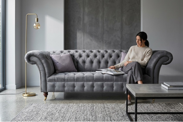 Chesterfield de 3 plazas xxl tapizado con asiento sofá conjunto de sofás gran sofá gris nuevo