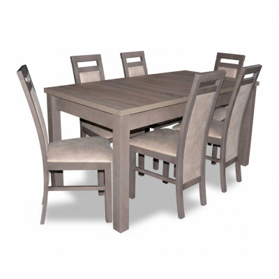 Juego de mesa de madera noble de 7 piezas para sala de estar y comedor con 6 sillas.