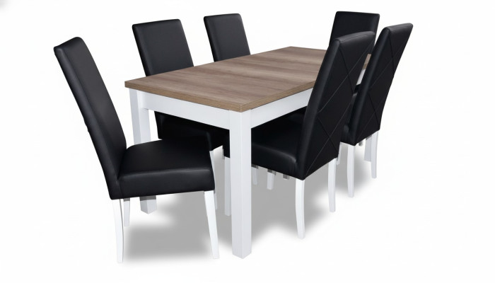 Conjunto de comedor completo con 6 sillas de madera y cuero, mesa y sillas de comedor de 7 piezas.
