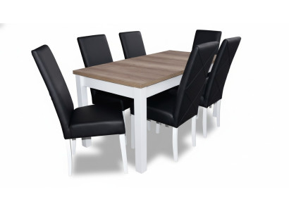 Conjunto de comedor completo con 6 sillas de madera y cuero, mesa y sillas de comedor de 7 piezas.