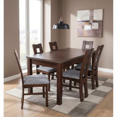Muebles de diseñador mesa de madera silla comedor 6x sillas 7 piezas. Conjunto de mobiliario de madera maciza.