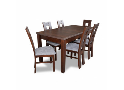 Muebles de diseñador mesa de madera silla comedor 6x sillas 7 piezas. Conjunto de mobiliario de madera maciza.