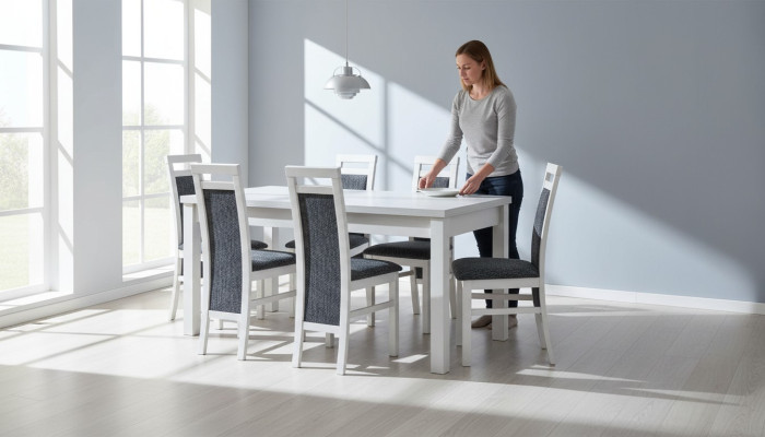 Mesa de comedor conjunto de mesa sillas de comedor 7 piezas cuero madera respaldo sillas nuevo