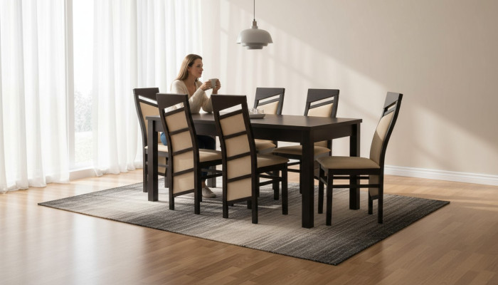 Conjunto completo de comedor: silla con respaldo, mesa, 6 sillas. Conjunto de comedor de lujo de 7 piezas.