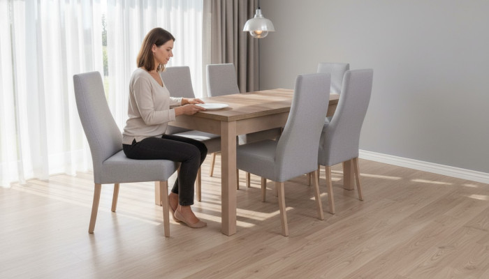 Conjunto completo de comedor, silla de respaldo, mesa, 6 sillas, conjunto de comedor de lujo de 7 piezas.