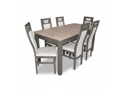 Madera maciza Silla de respaldo Muebles Mesa de madera Asiento Comedor 6 sillas Juego de 7 piezas Tapicería