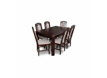 Conjunto completo de mesa de comedor de madera clásica de 7 piezas.