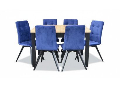 Grupo de comedor conjunto de muebles de silla tapizada de diseño de 7 piezas. Mesa + 6 sillas.