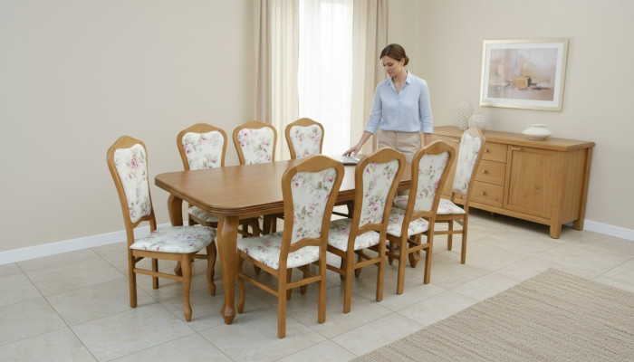 Conjunto completo de mesa + 8 sillas, conjunto de comedor, grupo de comedor, mesa de madera, 9 piezas.