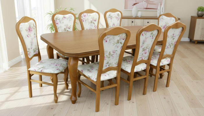 Conjunto completo de mesa + 8 sillas, conjunto de comedor, grupo de comedor, mesa de madera, 9 piezas.