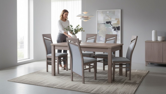 Juego de mesa de comedor con 6 sillas, juego de sillas de respaldo, mesa de comedor de madera de 7 piezas.