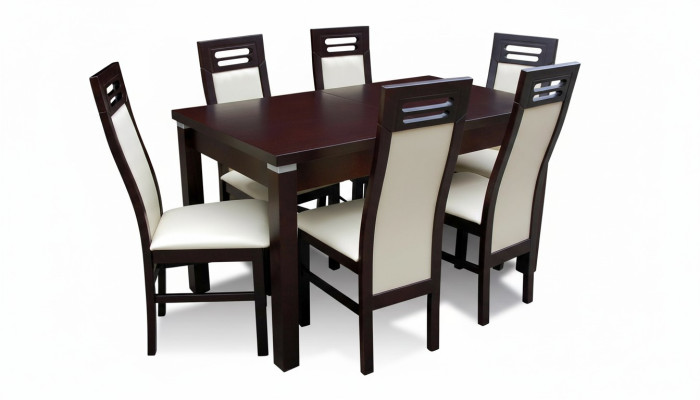 Mesa de comedor de diseño de madera + conjunto de 6 sillas, grupo de habitación de 7 piezas. Mesas nuevas.